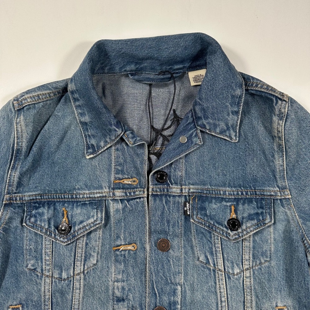 Levi Denim Trucker Jacket Womens XS Spider Web Embroidery Blue